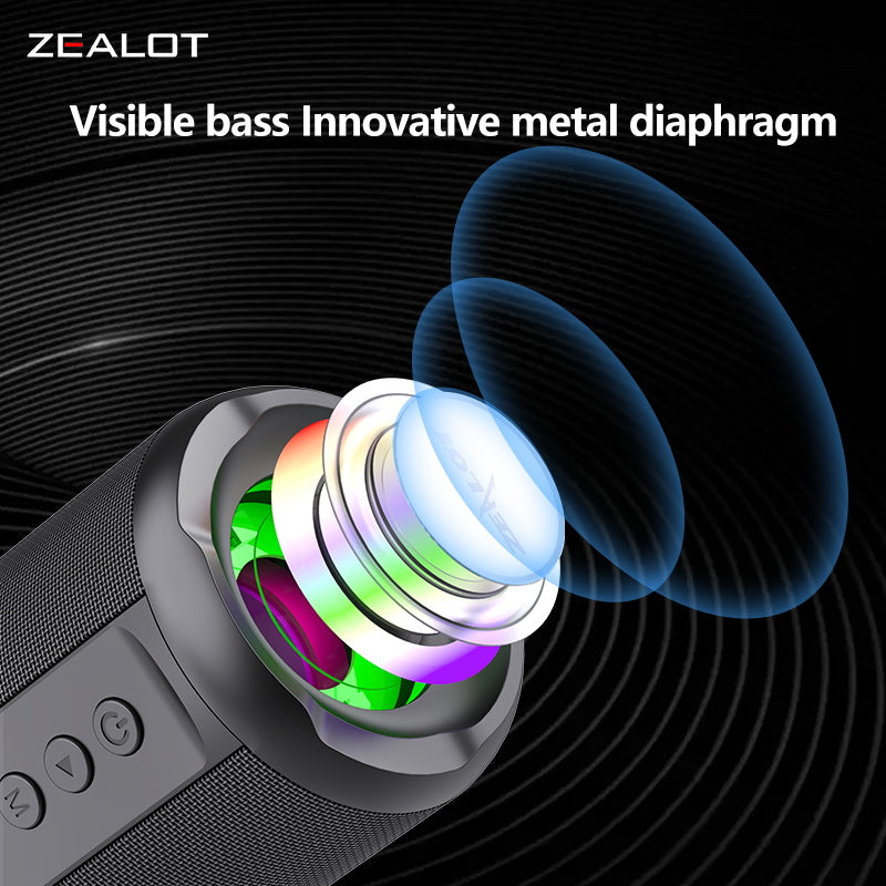Wireless Speaker ZEALOT S46, 10W HiFi Sound, RGB Light, Dual Pairing, 1800mAh Battery, Bluetooth Speaker