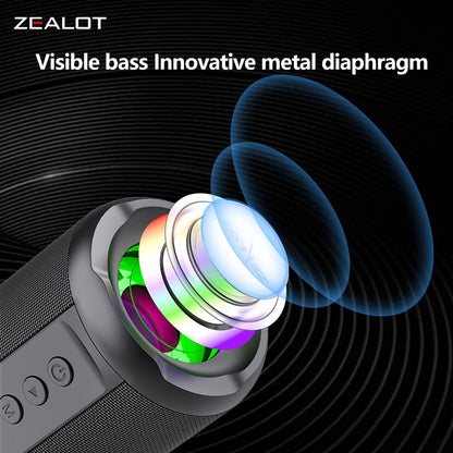 Wireless Speaker ZEALOT S46, 10W HiFi Sound, RGB Light, Dual Pairing, 1800mAh Battery, Bluetooth Speaker