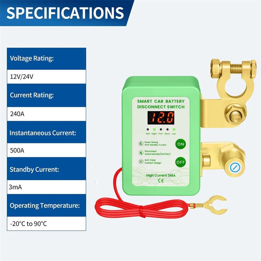 Heavy Duty Remote Battery Disconnect Switch With LED Voltage Display And Automatic Power Shut Off F 5