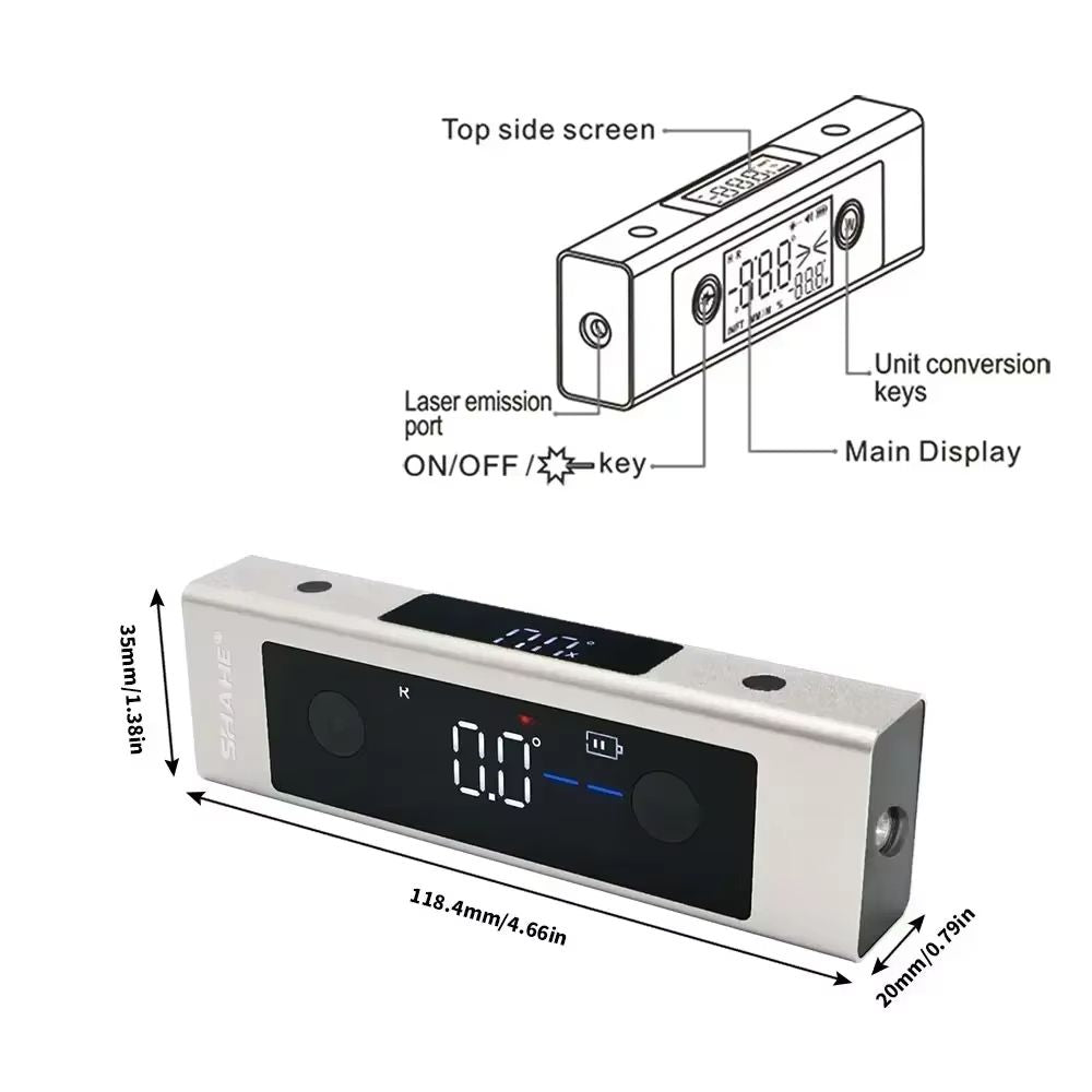 SHAHE Precision Laser Inclinometer And Digital Protractor With 2 In 1 Laser Level And Type C Chargi 1