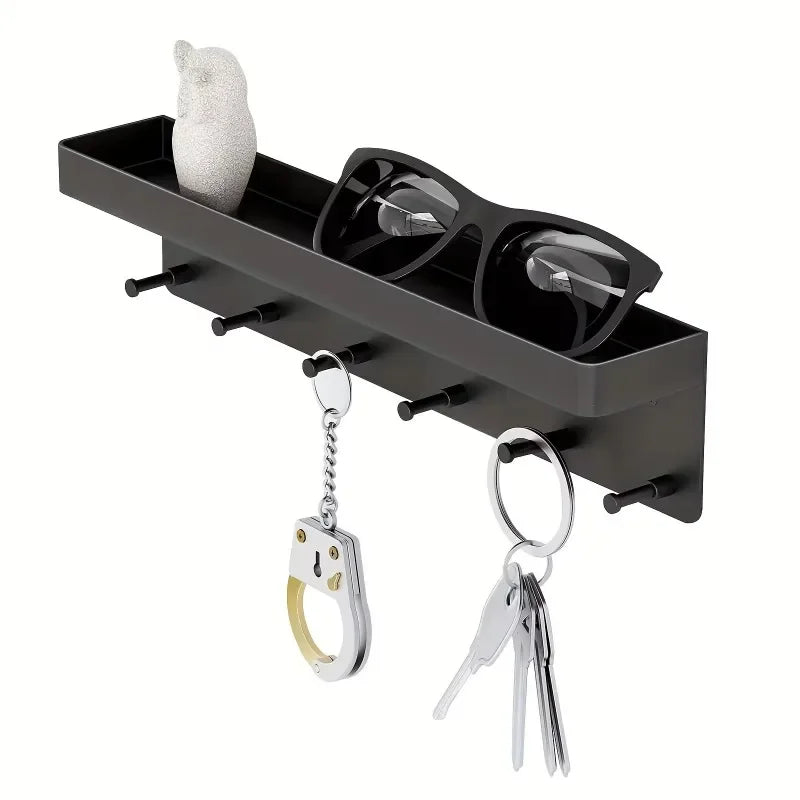 White Key Holder for Wall Decor, Mail Shelf Organizer Tableware Hanger with 6 Hooks, Wall-Mounted Storage Rack