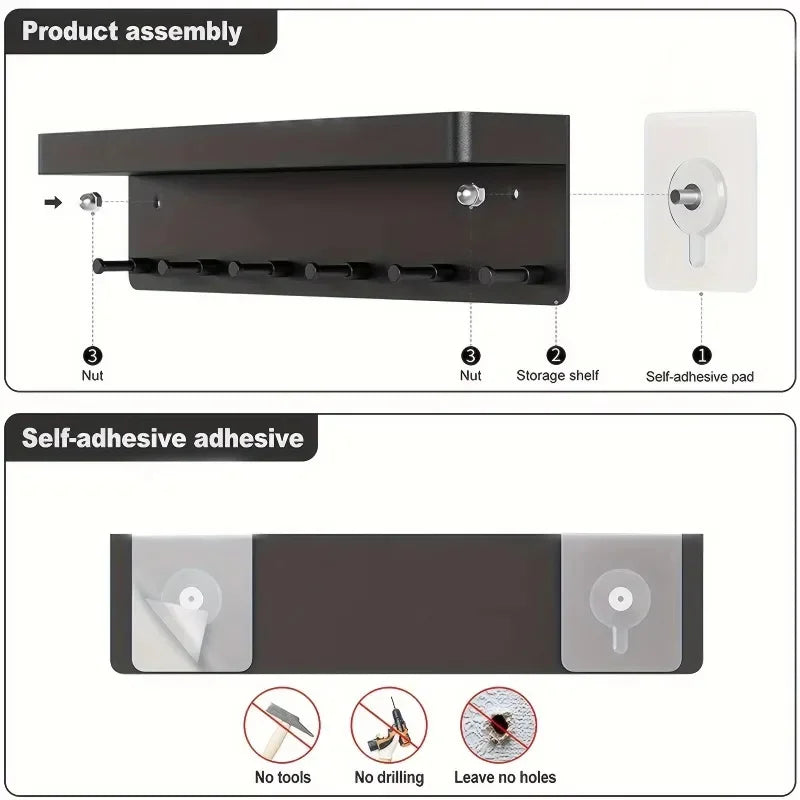 White Key Holder for Wall Decor, Mail Shelf Organizer Tableware Hanger with 6 Hooks, Wall-Mounted Storage Rack