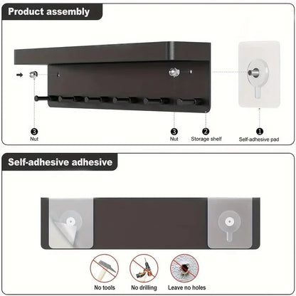 White Key Holder for Wall Decor, Mail Shelf Organizer Tableware Hanger with 6 Hooks, Wall-Mounted Storage Rack