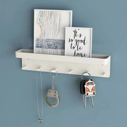 White Key Holder for Wall Decor, Mail Shelf Organizer Tableware Hanger with 6 Hooks, Wall-Mounted Storage Rack