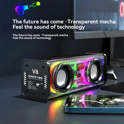 Xiaomi Bluetooth Speakers 5.3 V8 Mecha Subwoofer, RGB Stereo TWS Sound System, Mini Wireless Loudspeaker for Party