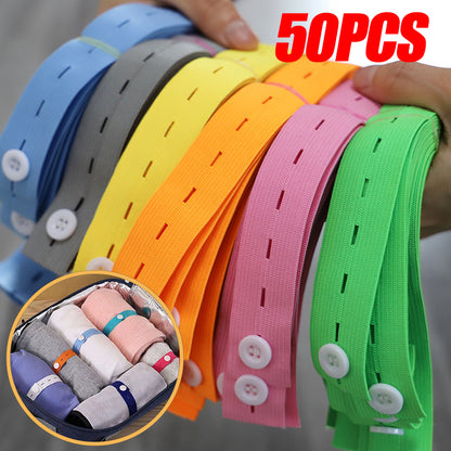 10-50pcs Elastic Bands with Button Hole, Nylon Webbing for DIY Craft, Sewing, Garment Trousers Storage Organizers