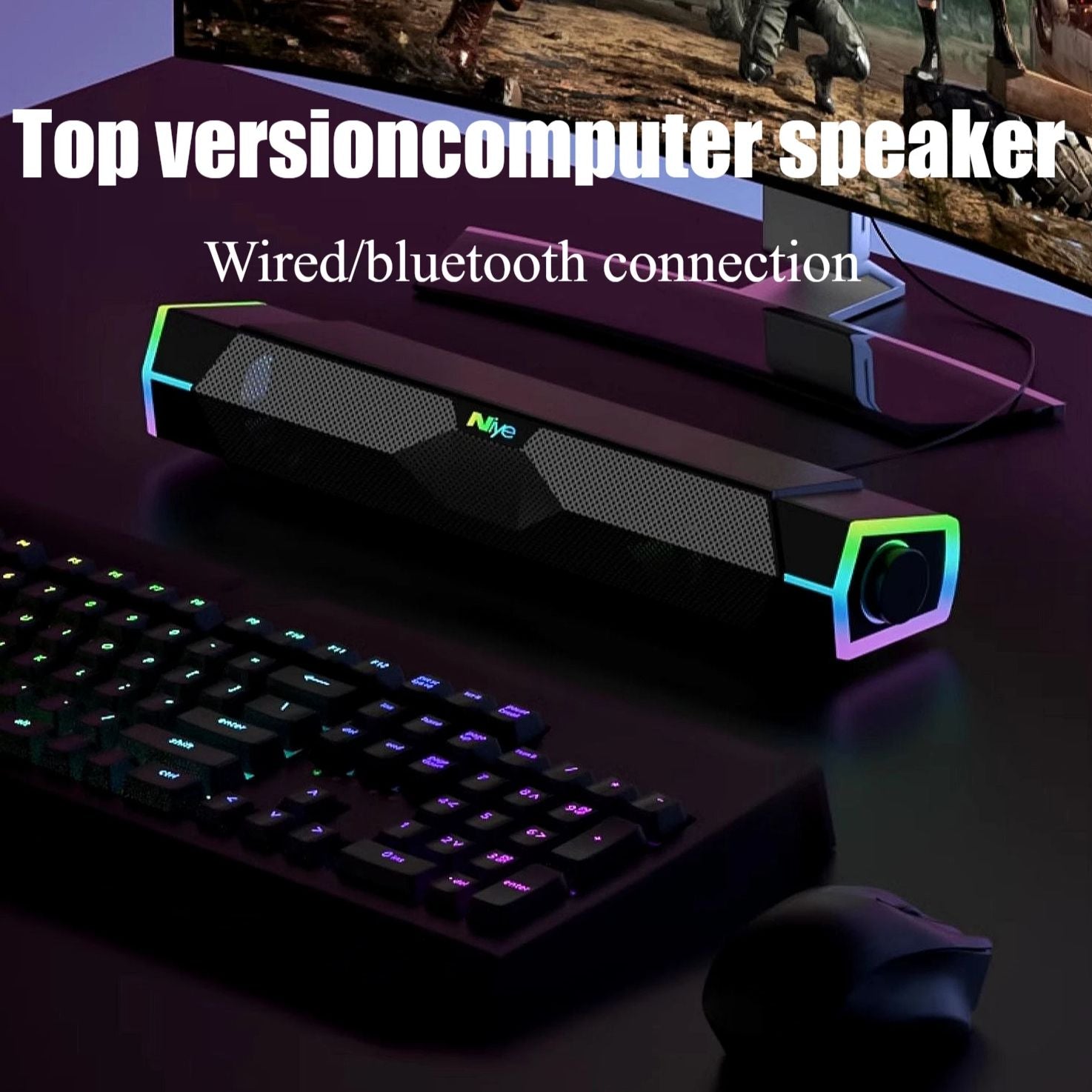 Cinema Level Heavy Bass 4D Wired Computer Speakers, Bluetooth Surround Sound System, RGB Gaming Speaker Setup