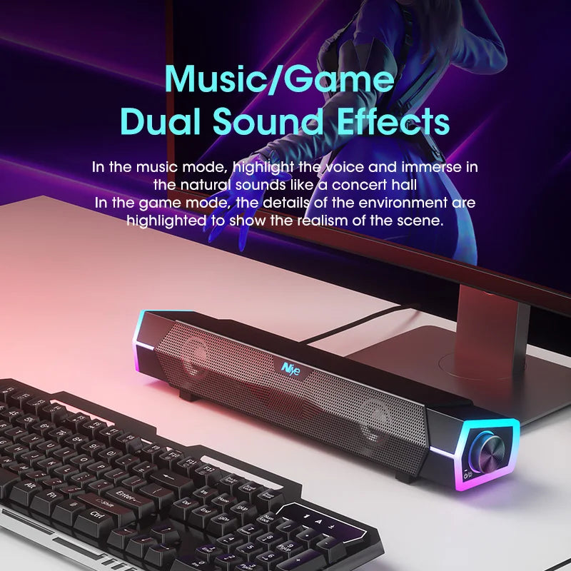 Cinema Level Heavy Bass 4D Wired Computer Speakers, Bluetooth Surround Sound System, RGB Gaming Speaker Setup