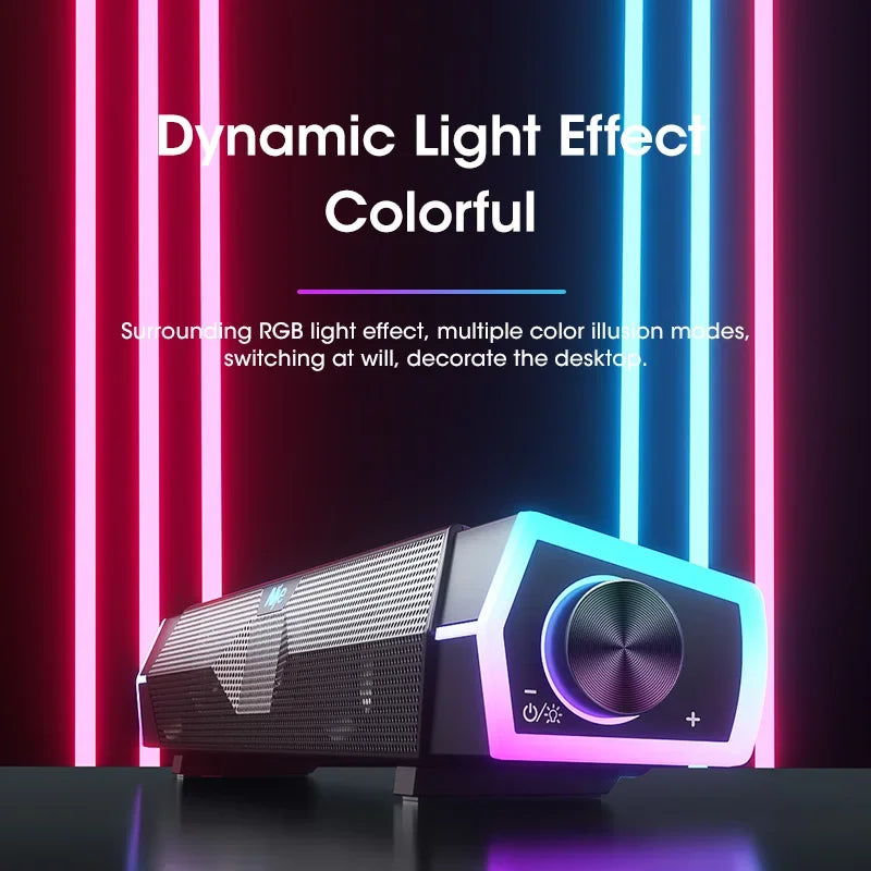 Cinema Level Heavy Bass 4D Wired Computer Speakers, Bluetooth Surround Sound System, RGB Gaming Speaker Setup