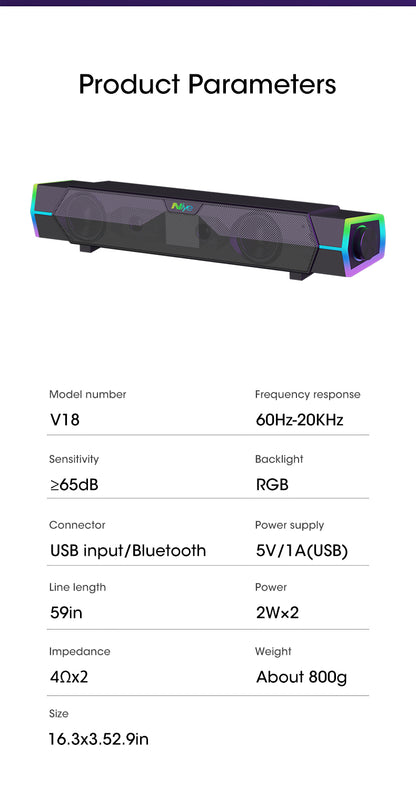 Cinema Level Heavy Bass 4D Wired Computer Speakers, Bluetooth Surround Sound System, RGB Gaming Speaker Setup