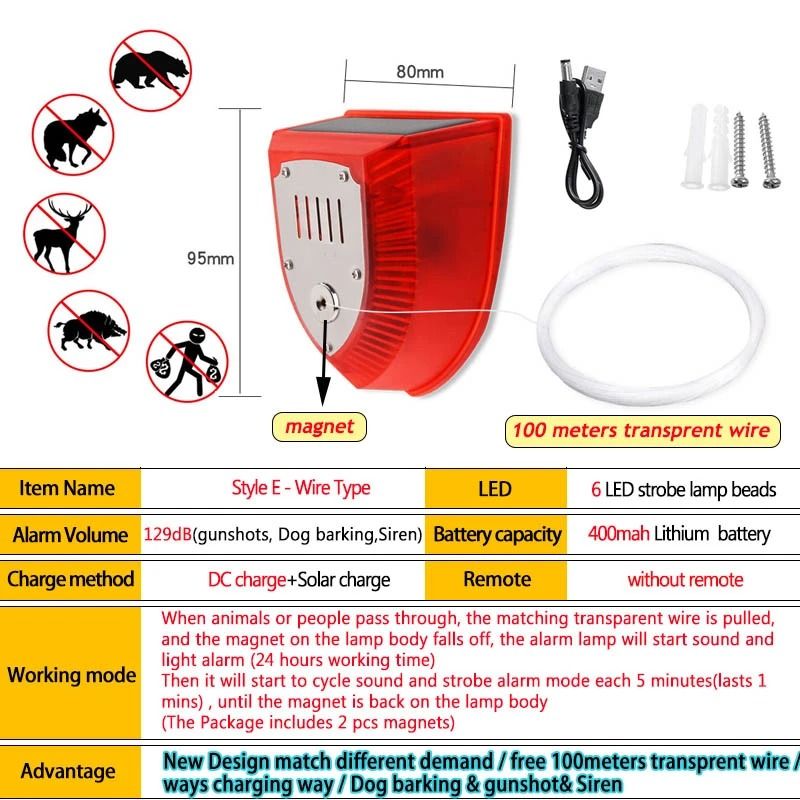 Solar Motion Sensor Alarm Light Outdoor Security Strobe 8