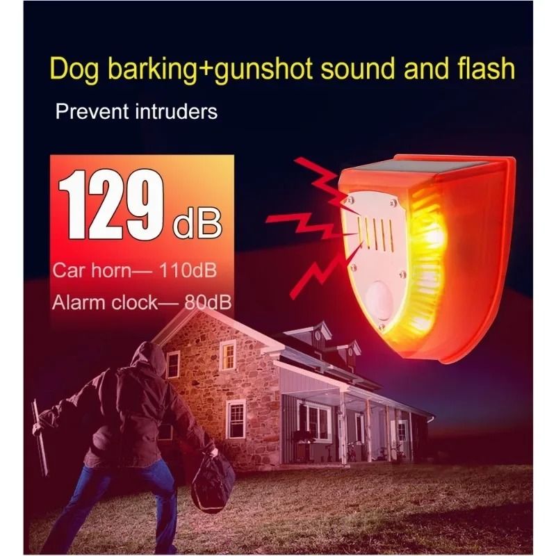 Solar Motion Sensor Alarm Light Outdoor Security Strobe 1