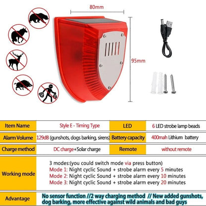 Solar Motion Sensor Alarm Light Outdoor Security Strobe 6