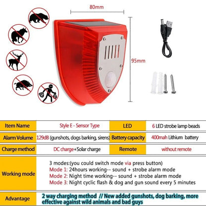 Solar Motion Sensor Alarm Light Outdoor Security Strobe 7