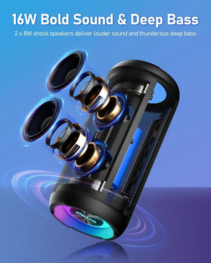 Portable Bluetooth Speaker, True Wireless Stereo, Waterproof Outdoor Speakers, LED Light, TF Card, Bass Boost