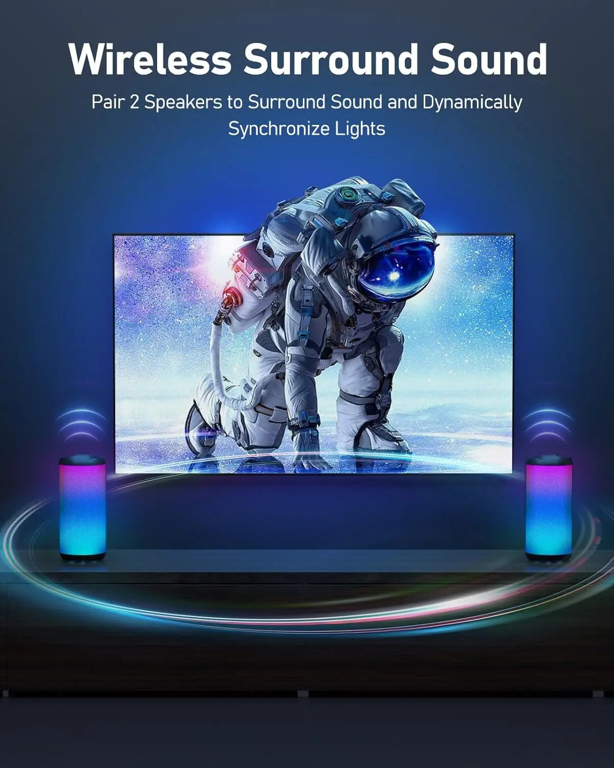 Portable Bluetooth Speaker, True Wireless Stereo, Waterproof Outdoor Speakers, LED Light, TF Card, Bass Boost
