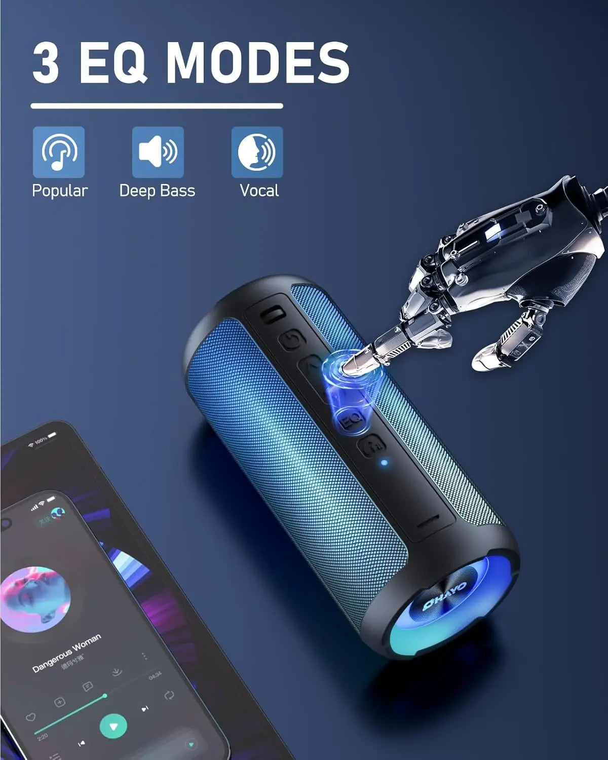 Portable Bluetooth Speaker, True Wireless Stereo, Waterproof Outdoor Speakers, LED Light, TF Card, Bass Boost