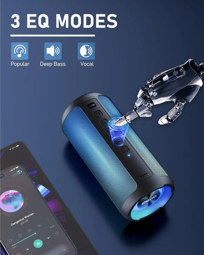 Portable Bluetooth Speaker, True Wireless Stereo, Waterproof Outdoor Speakers, LED Light, TF Card, Bass Boost
