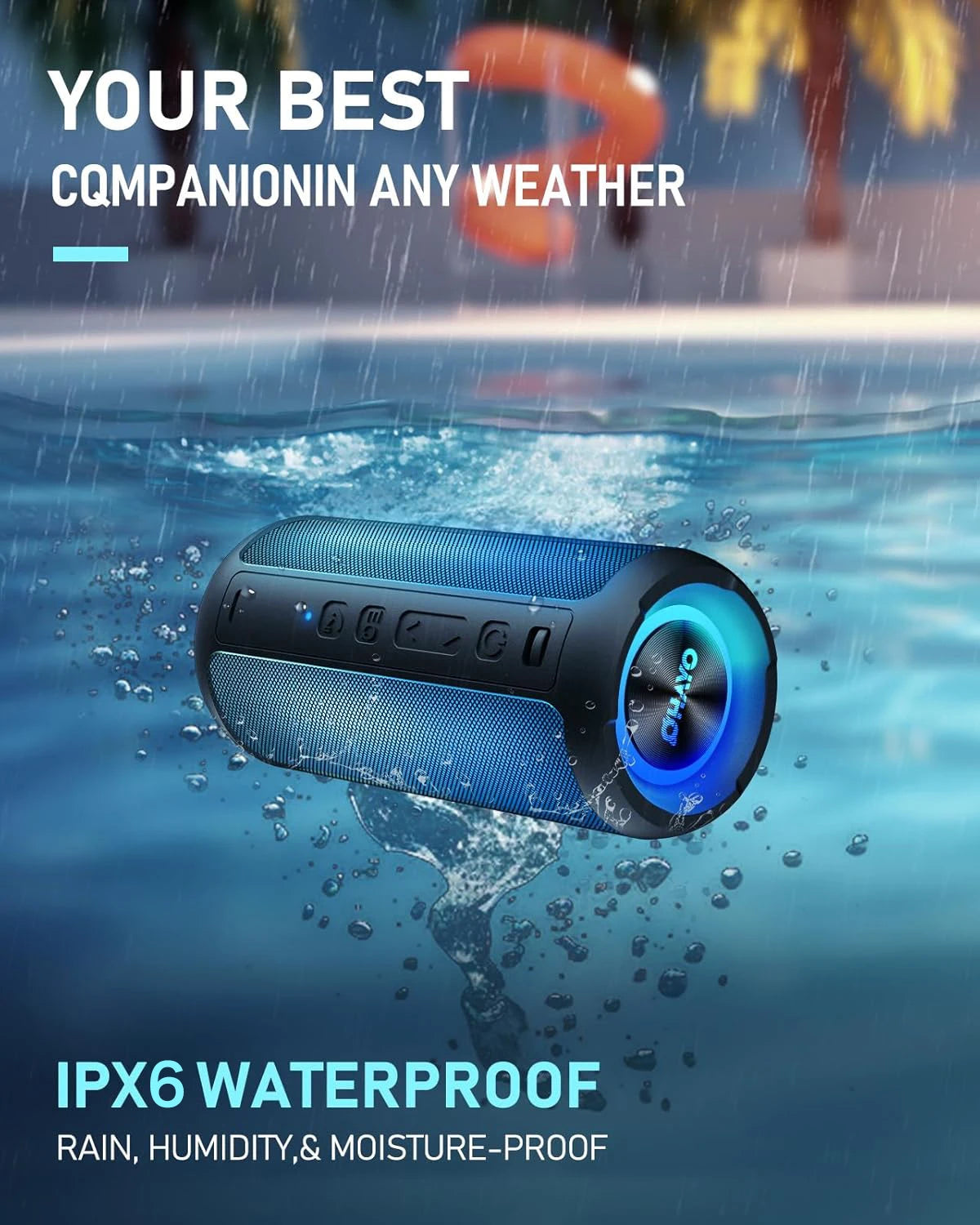 Portable Bluetooth Speaker, True Wireless Stereo, Waterproof Outdoor Speakers, LED Light, TF Card, Bass Boost
