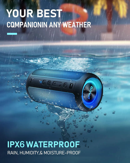 Portable Bluetooth Speaker, True Wireless Stereo, Waterproof Outdoor Speakers, LED Light, TF Card, Bass Boost