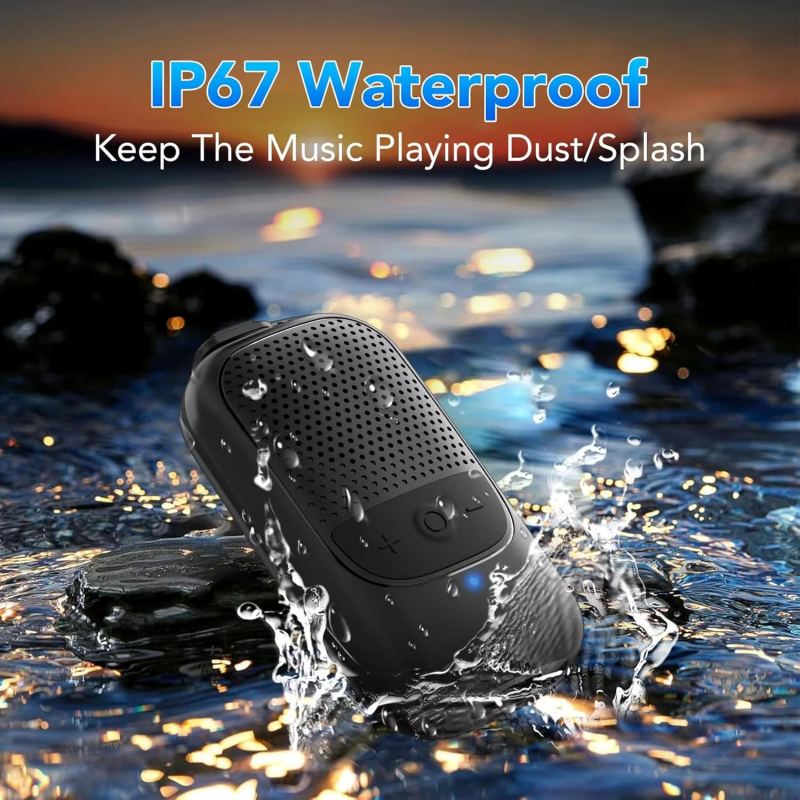 Mini Wearable Bluetooth Speaker with Mic, Clip-On Wireless Portable Speaker for Outdoor, Work, Sports, Hands-Free Call