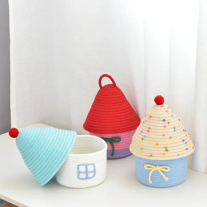 New Storage Basket, Cute Handwoven Desktop Organizer for Sundries, Cosmetics, Small Things, Gift Basket Desk Decor