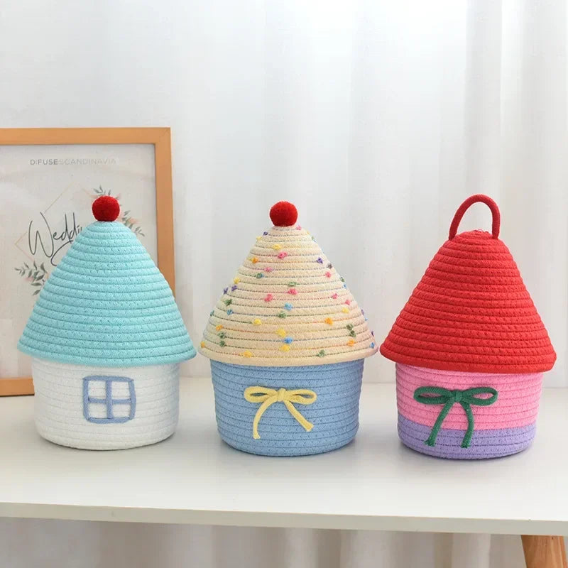 New Storage Basket, Cute Handwoven Desktop Organizer for Sundries, Cosmetics, Small Things, Gift Basket Desk Decor