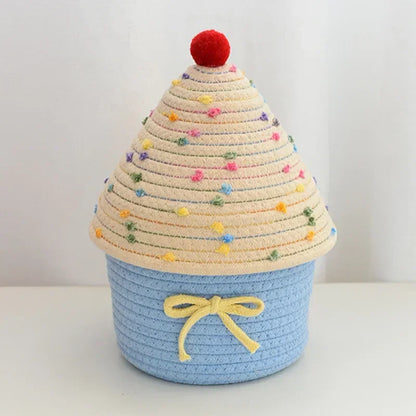 New Storage Basket, Cute Handwoven Desktop Organizer for Sundries, Cosmetics, Small Things, Gift Basket Desk Decor