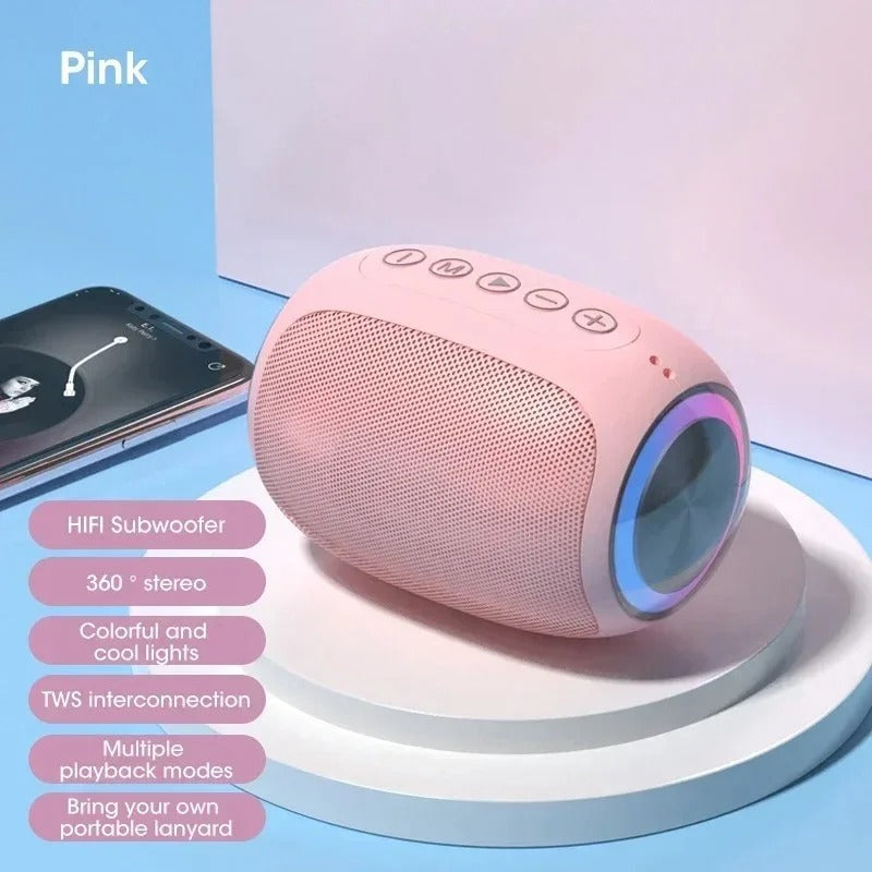 Speaker Bluetooth Pink Portable, Outdoor Waterproof Speaker with 10W Bass, TF Card Slot, Strong Function