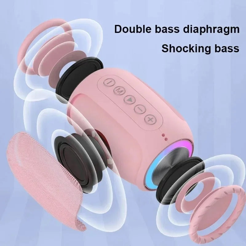 Speaker Bluetooth Pink Portable, Outdoor Waterproof Speaker with 10W Bass, TF Card Slot, Strong Function