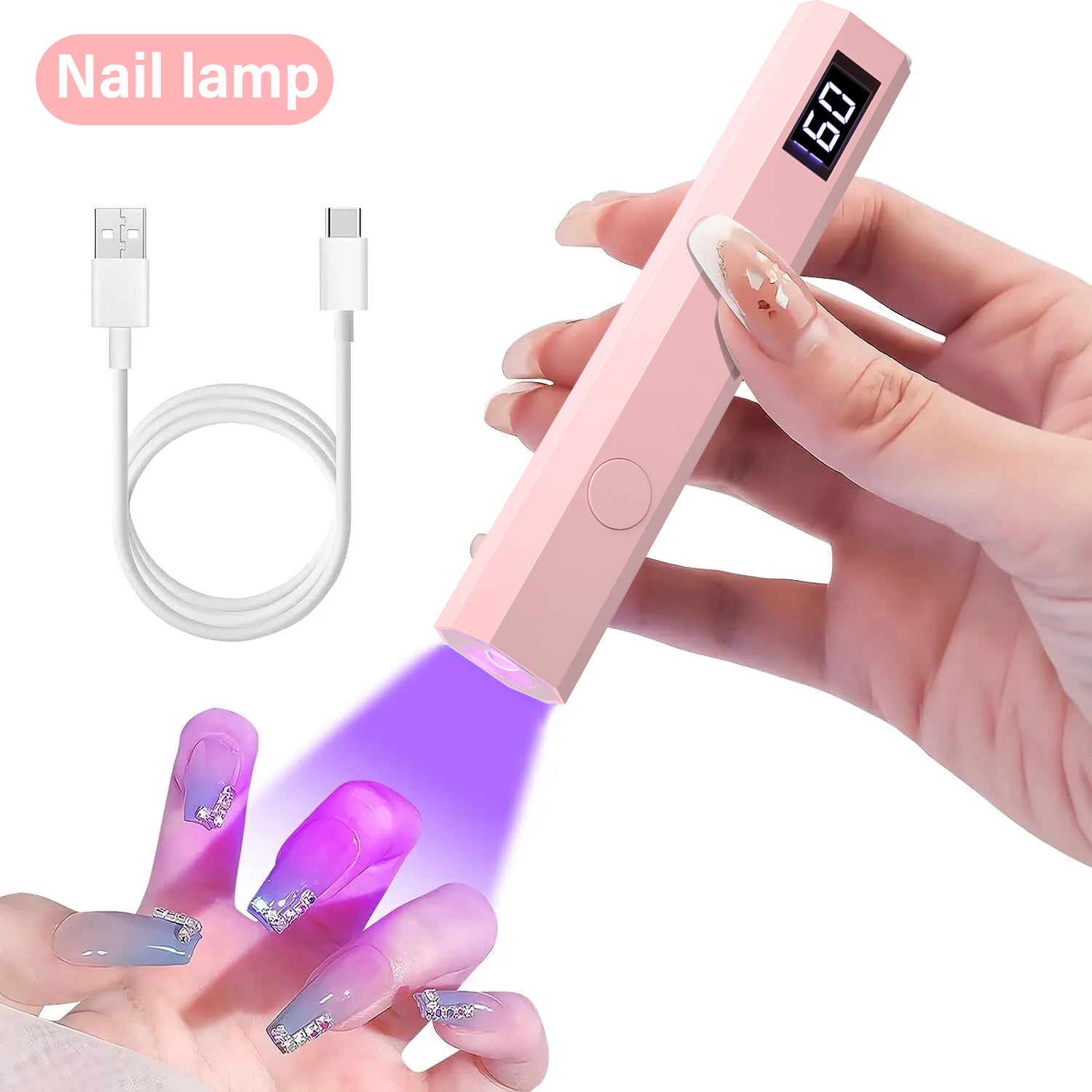 Convenient Handheld Nail Dryer, Rechargeable Quick Dry Nail Lamp, All Gel Polish Nail Art Tool USB, Lamp UV/LED Nail