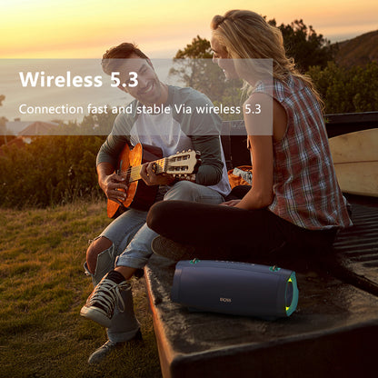 Bluetooth Speaker Portable Loud Bass, 24 Hour Playtime, LED Light, IPX6 Waterproof, Power Bank Outdoor Sound