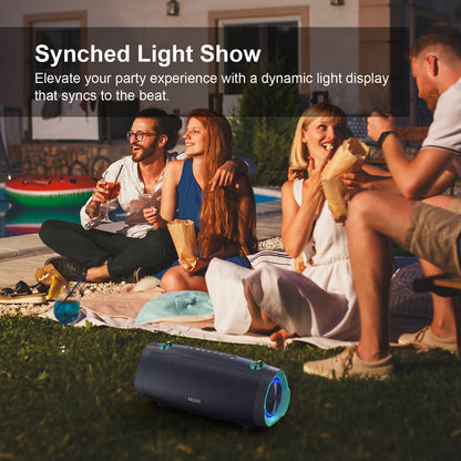 Bluetooth Speaker Portable Loud Bass, 24 Hour Playtime, LED Light, IPX6 Waterproof, Power Bank Outdoor Sound