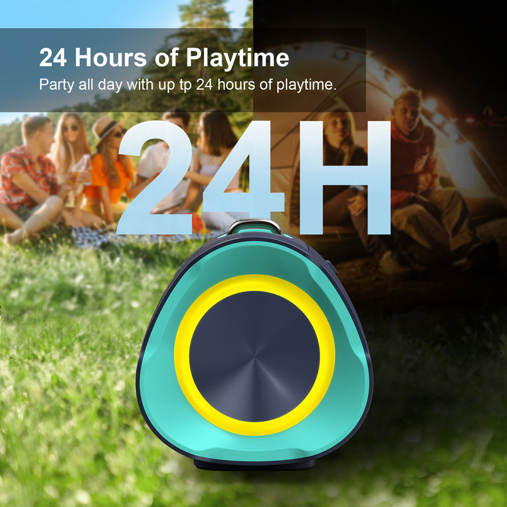 Bluetooth Speaker Portable Loud Bass, 24 Hour Playtime, LED Light, IPX6 Waterproof, Power Bank Outdoor Sound