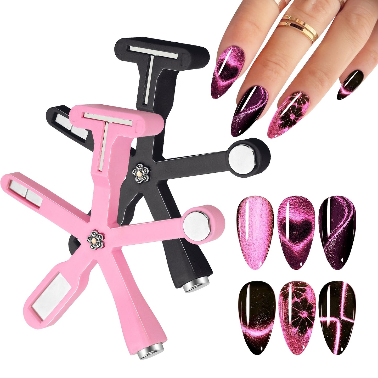 Love Heart Pattern, Nail Magnet 6in1 Cat Eye, Side Light, Half Moon, Daisy Flower, French, Nail UV Manicure Magnets