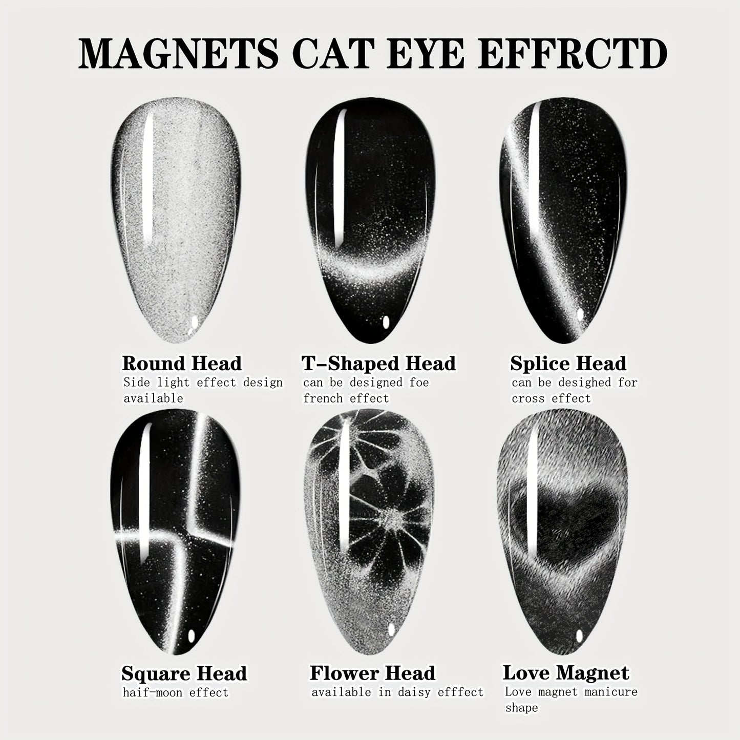 Love Heart Pattern, Nail Magnet 6in1 Cat Eye, Side Light, Half Moon, Daisy Flower, French, Nail UV Manicure Magnets
