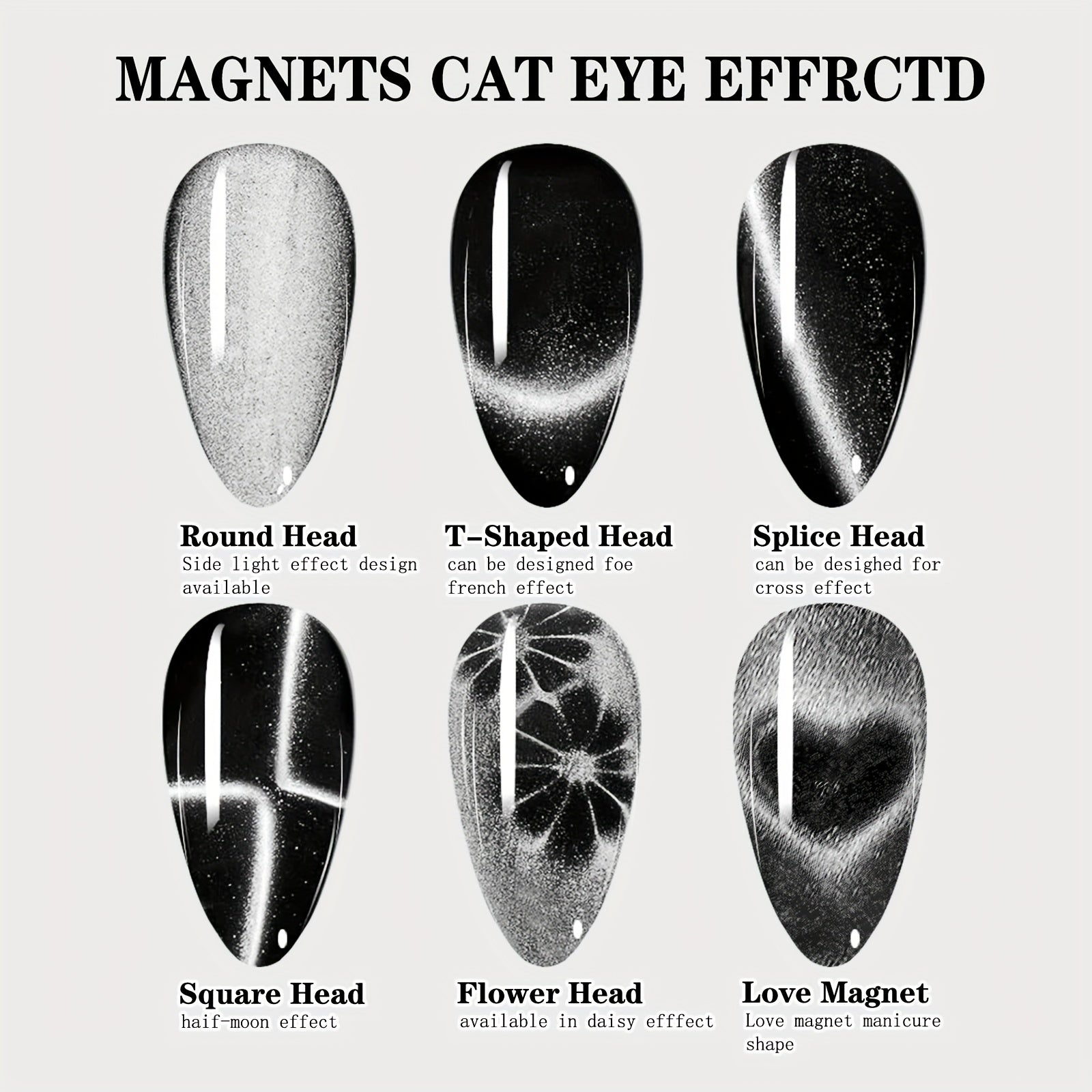 Love Heart Pattern, Nail Magnet 6in1 Cat Eye, Side Light, Half Moon, Daisy Flower, French, Nail UV Manicure Magnets