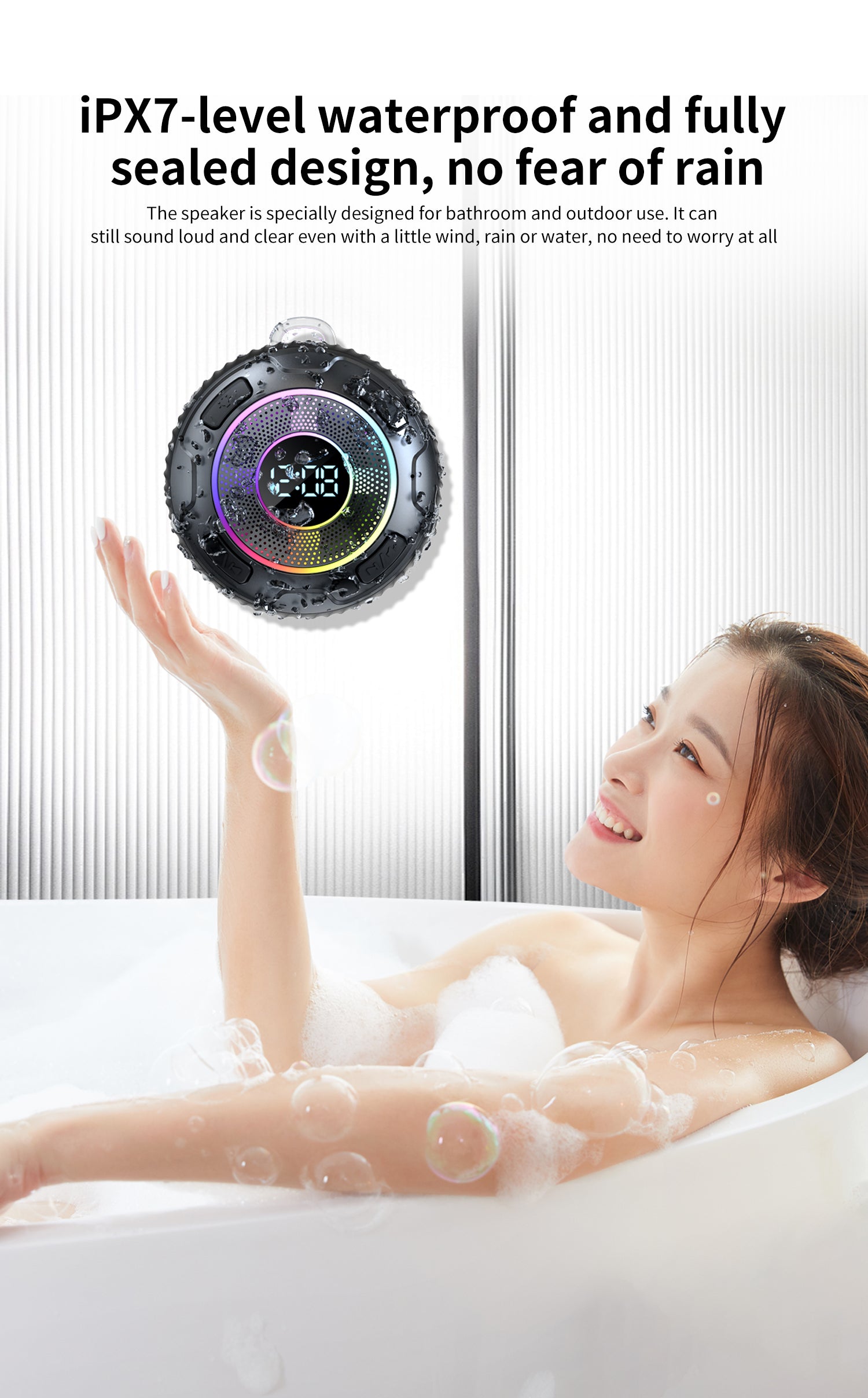 ENC Bluetooth Shower Speaker, Wireless Speaker S5 IPX7 Waterproof, Subwoofer Bass, Built-in Mic, 10H Battery