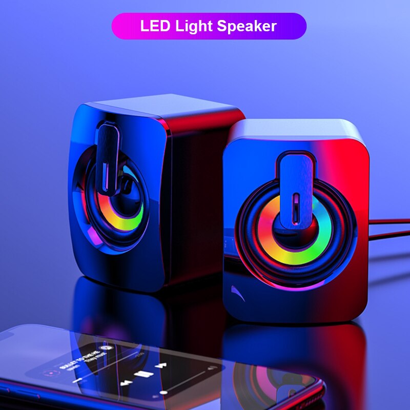 HIFI Stereo Computer Speakers with USB Wired Microphone, LED Light Caixa De Som for Desktop PC and Laptop Sound Box