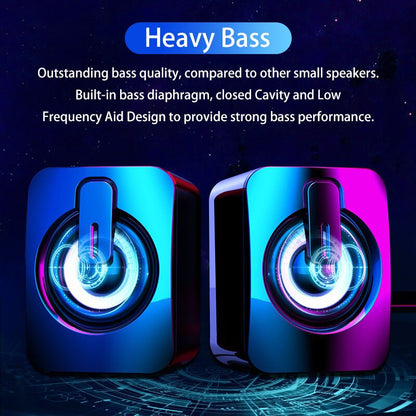HIFI Stereo Computer Speakers with USB Wired Microphone, LED Light Caixa De Som for Desktop PC and Laptop Sound Box