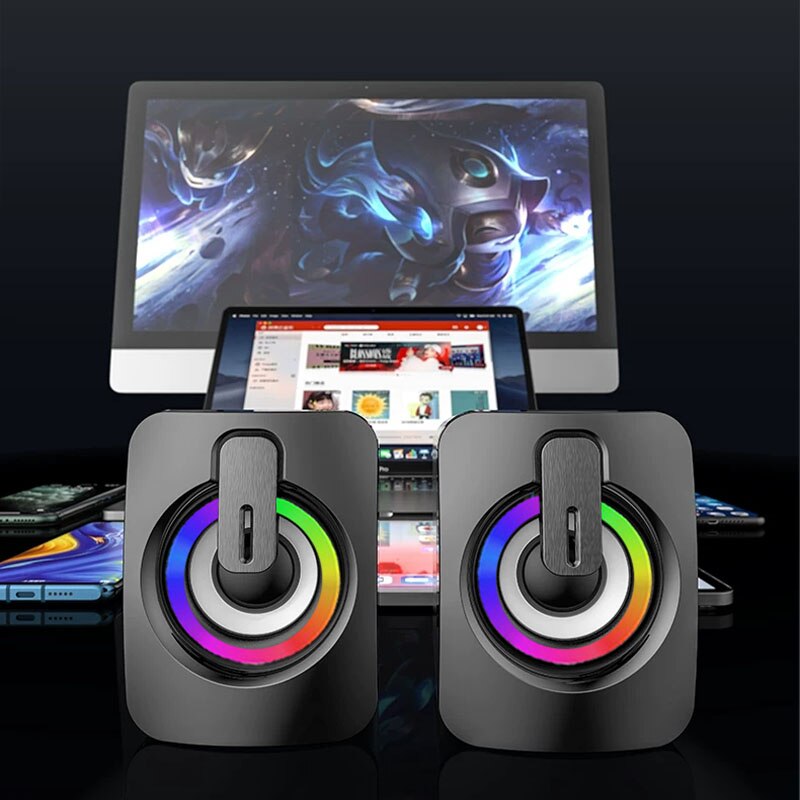 HIFI Stereo Computer Speakers with USB Wired Microphone, LED Light Caixa De Som for Desktop PC and Laptop Sound Box