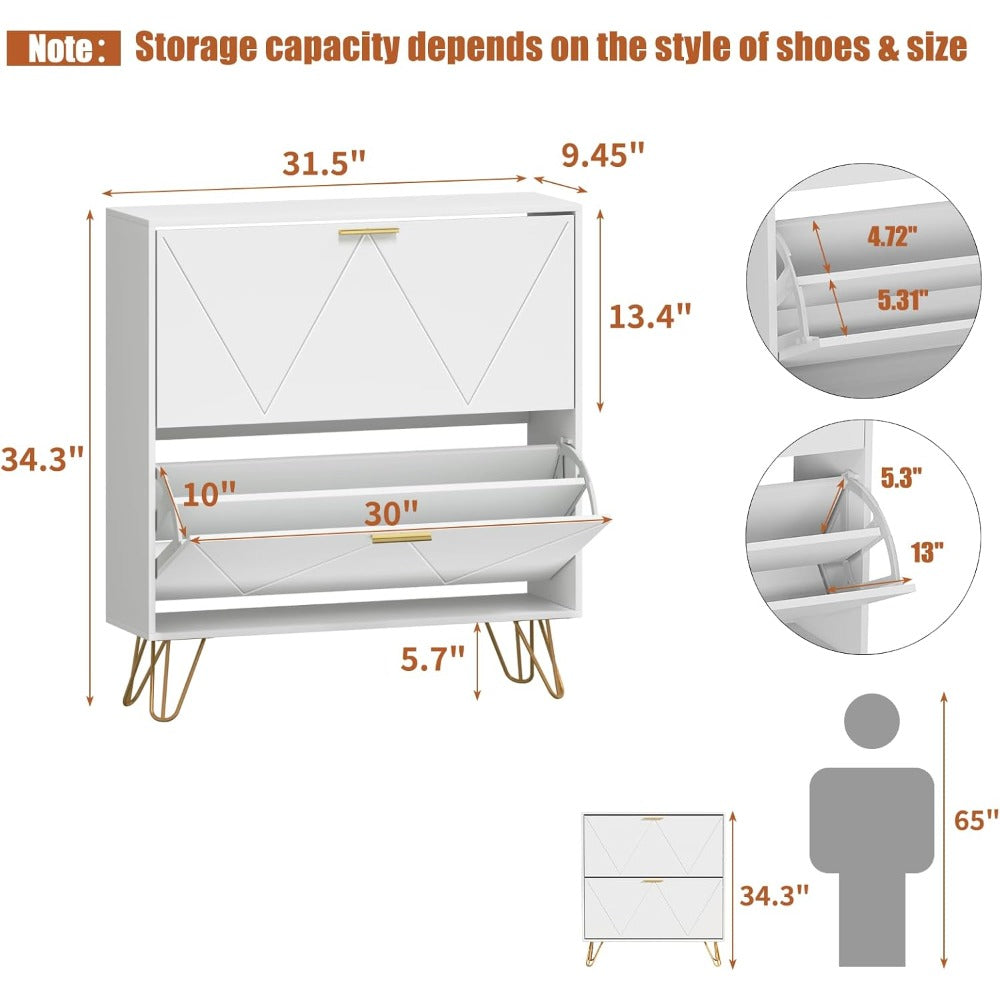 Space-Saving Shoe Storage Cabinet, Wood Organizer for Entryway with 3 Flip Drawers, Freestanding Rack, Adjustable Shelf