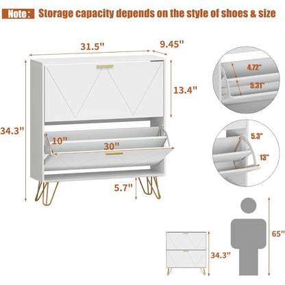 Space-Saving Shoe Storage Cabinet, Wood Organizer for Entryway with 3 Flip Drawers, Freestanding Rack, Adjustable Shelf