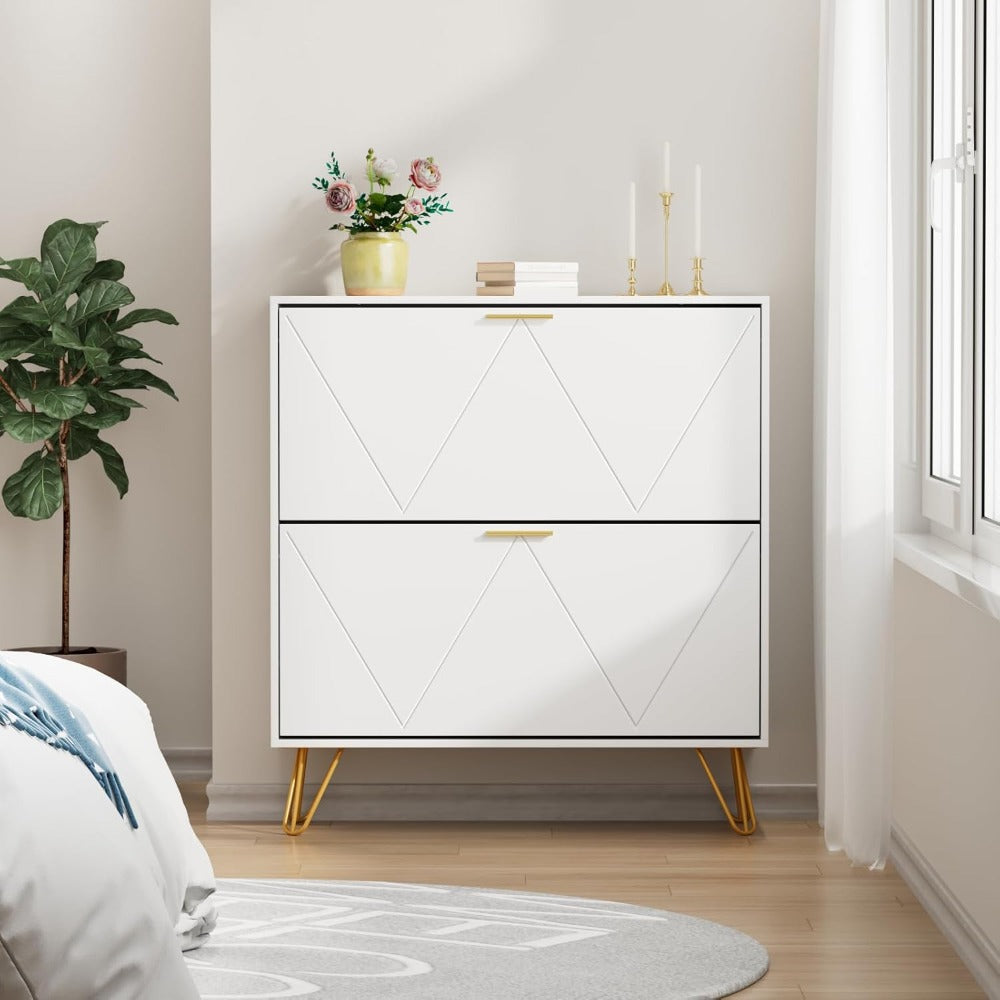 Space-Saving Shoe Storage Cabinet, Wood Organizer for Entryway with 3 Flip Drawers, Freestanding Rack, Adjustable Shelf