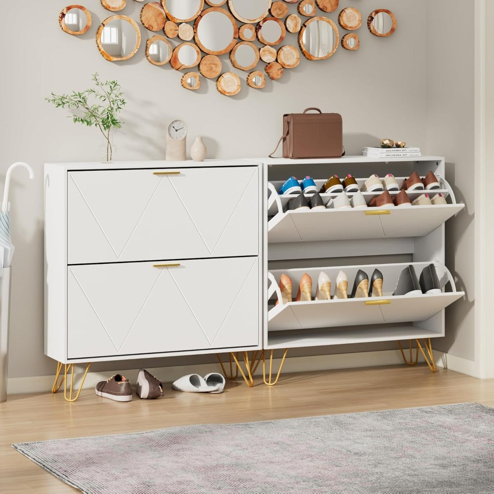 Space-Saving Shoe Storage Cabinet, Wood Organizer for Entryway with 3 Flip Drawers, Freestanding Rack, Adjustable Shelf