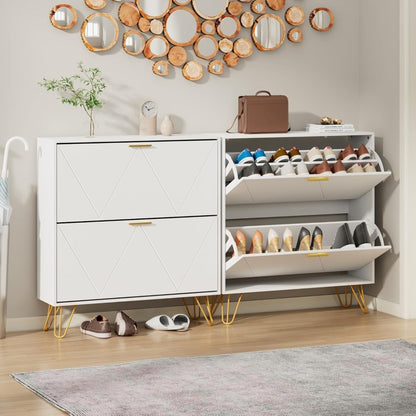 Space-Saving Shoe Storage Cabinet, Wood Organizer for Entryway with 3 Flip Drawers, Freestanding Rack, Adjustable Shelf
