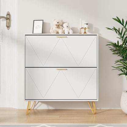 Space-Saving Shoe Storage Cabinet, Wood Organizer for Entryway with 3 Flip Drawers, Freestanding Rack, Adjustable Shelf