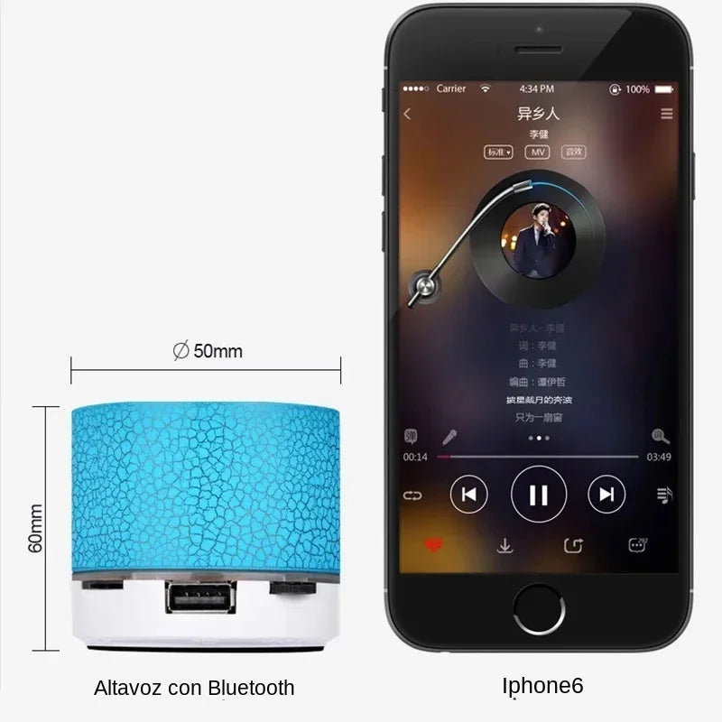 Mini Bluetooth Speaker Wireless Loudspeaker, Crack LED, TF Card USB Subwoofer, Portable MP3 Player for Smartphone