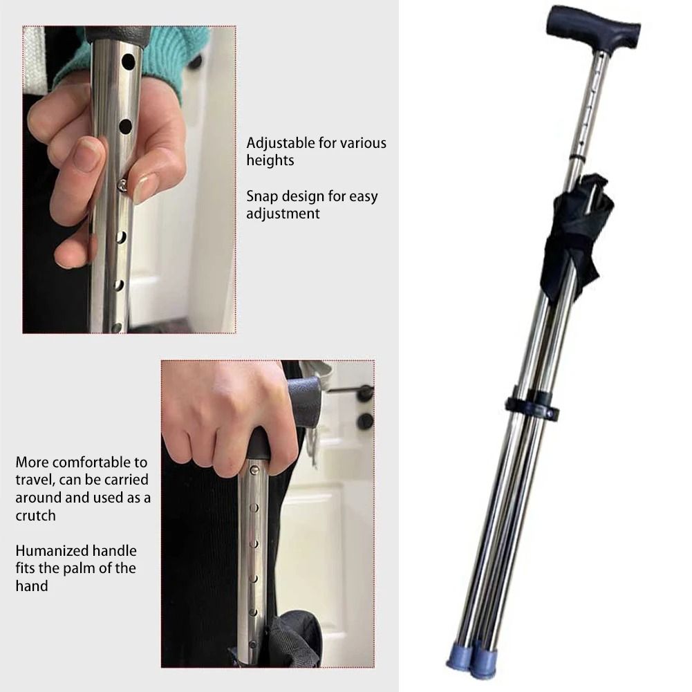Closeup view of the ergonomic seat surface and nonslip handle of the lightweight folding cane
