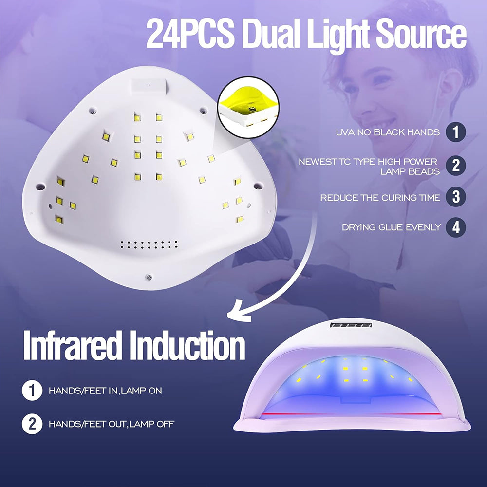 48W LED UV, Nail Art Tools, Professional 4 Timers, All Gel, Automatic Sensor Lamp for Nails Drying, Fast Curing Machine